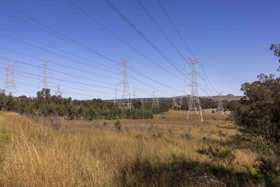 Powerlines running across bushland
