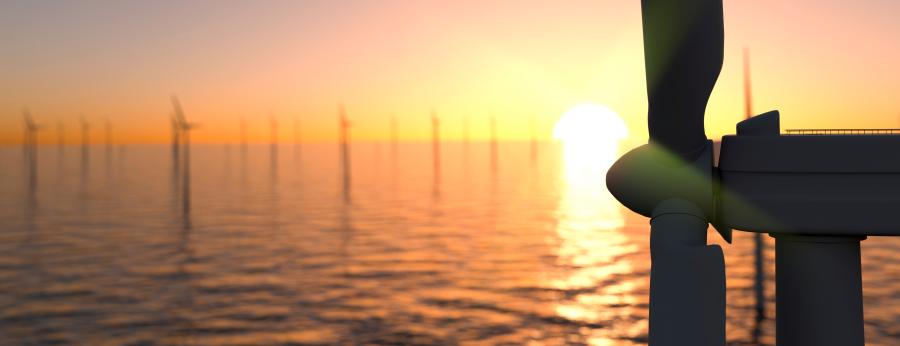 off shore wind turbines example at sunset