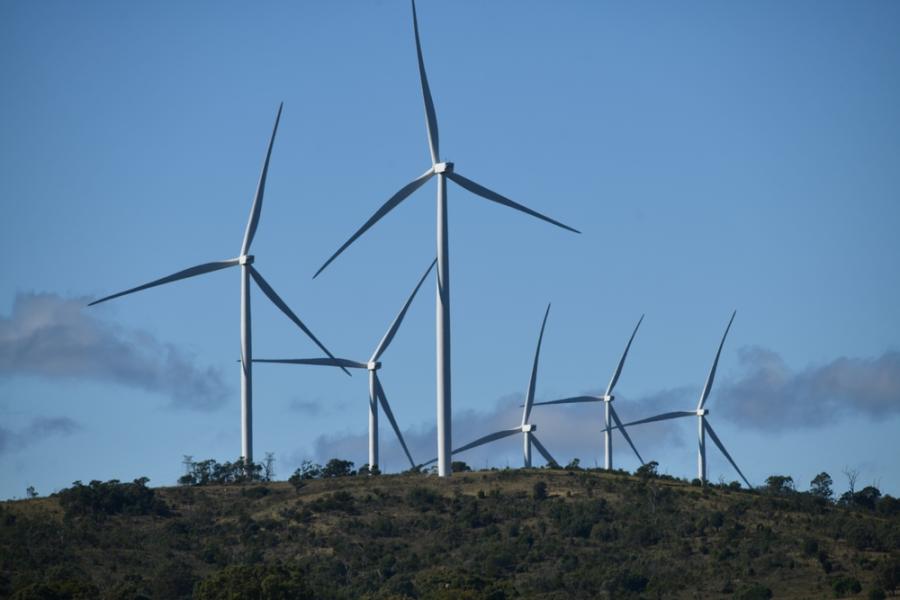 Six wind turbines on a hill