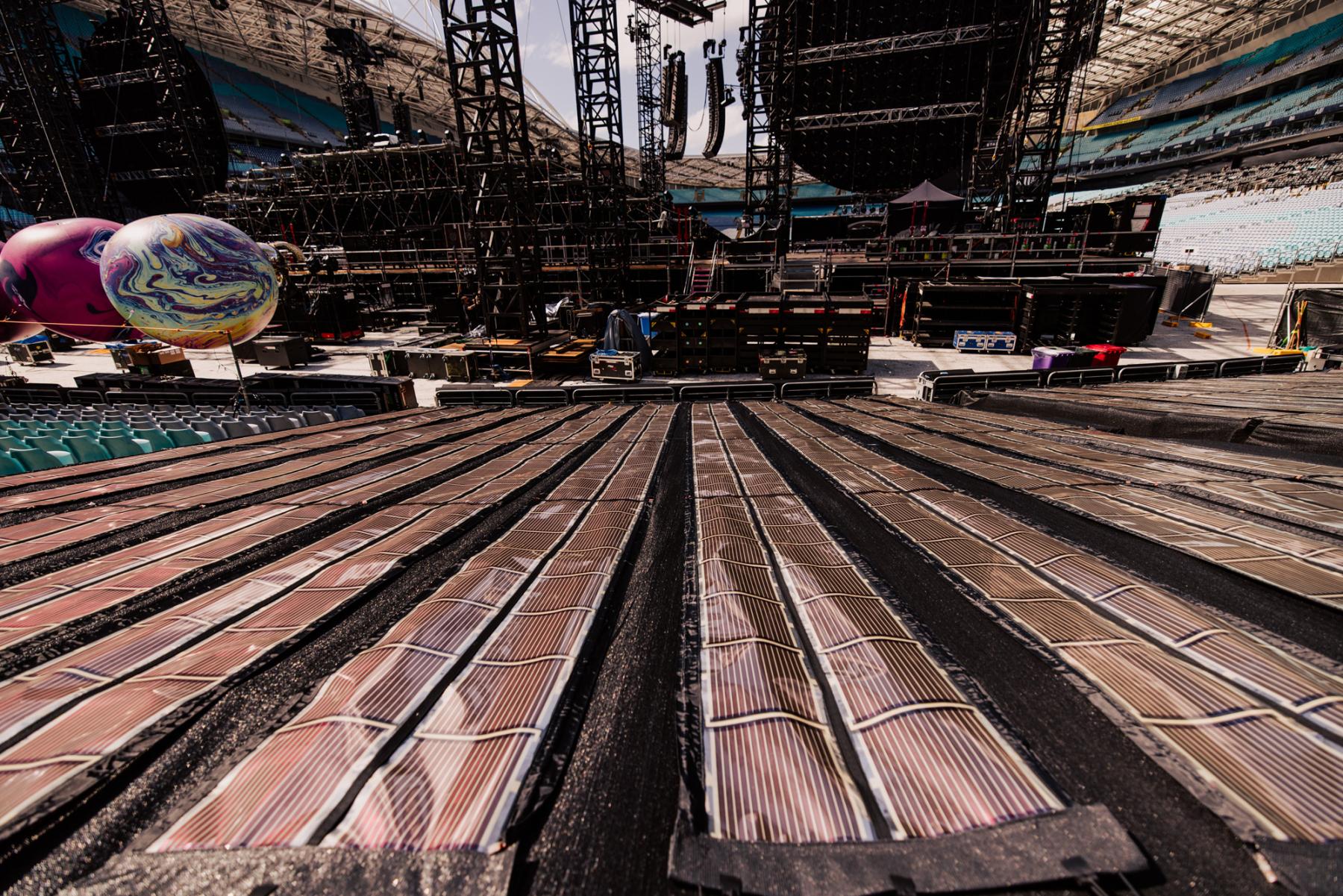 Printed solar cells laid out as a concert venue is fitted out