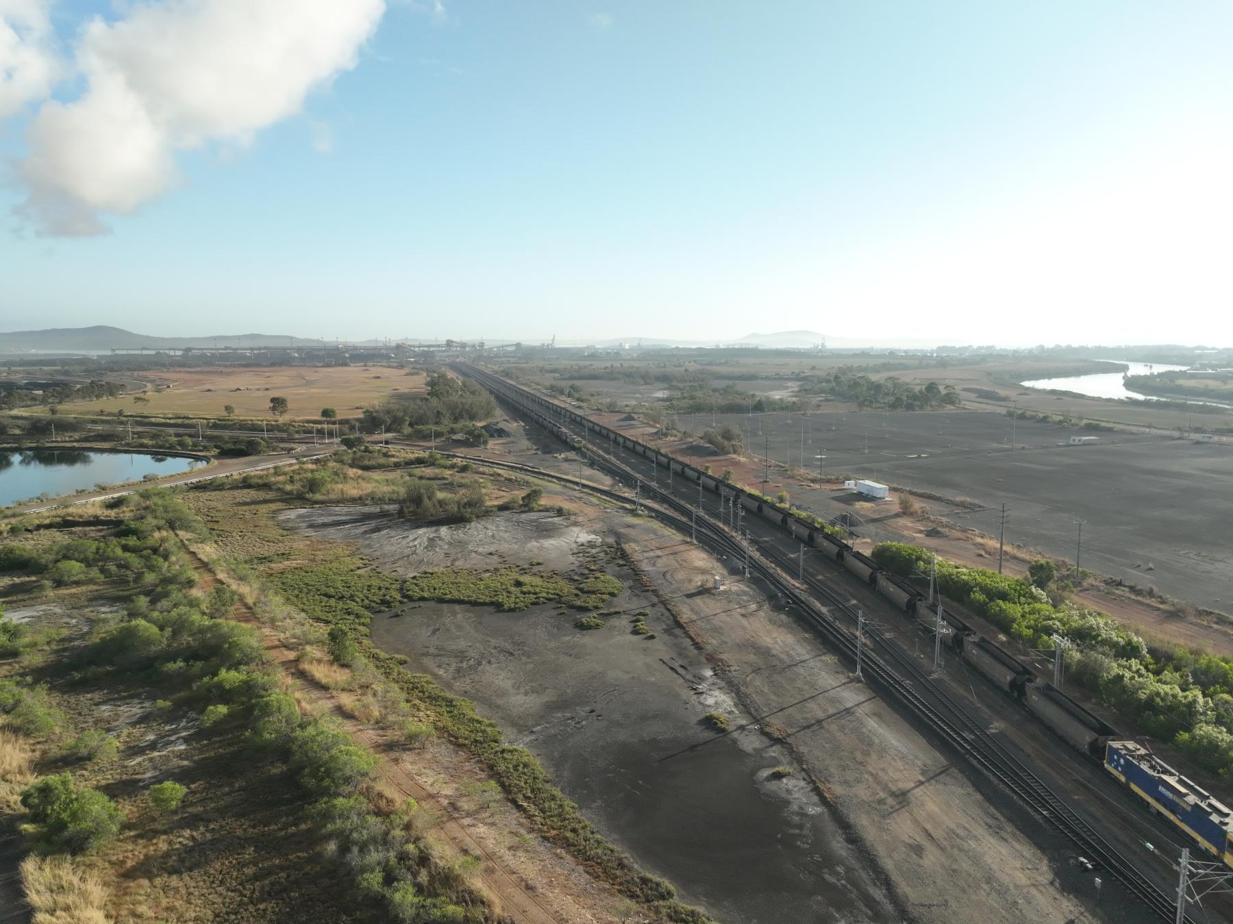 Train moving across a plain