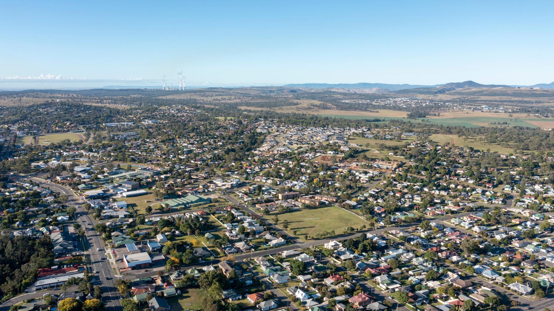 Aerial shot looking over Muswellbrook