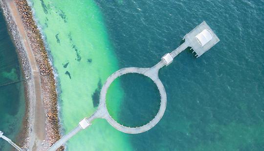 Aerial view of the circular Whyalla Jetty