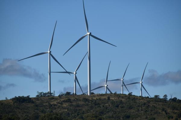 Six wind turbines on a hill