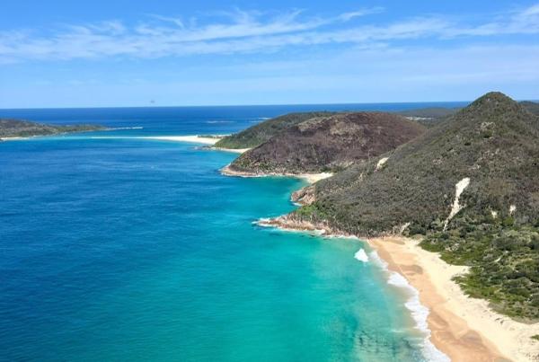 Hills and beaches on the Port Stephens coastline