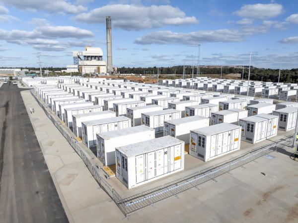 Rows of battery units at the Collie BESS