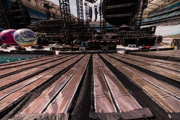 Printed solar cells laid out as a concert venue is fitted out