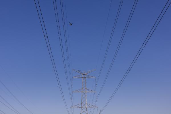 A power line transmission tower 